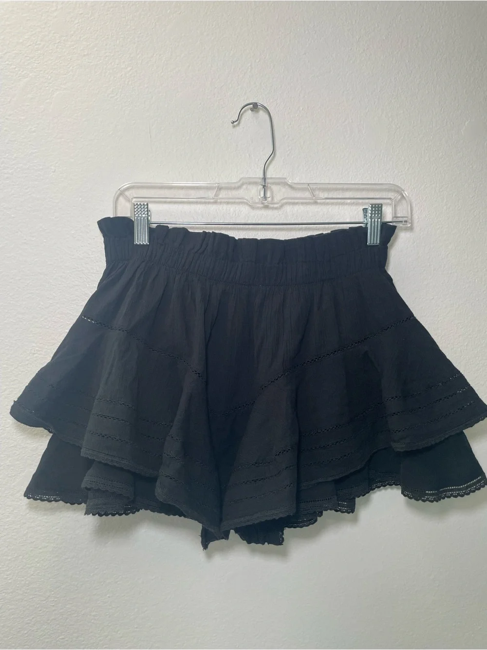 NWT Aerie Black Tiered Ruffle Skort Boho Cotton Mini Shorts Skirt Size Small